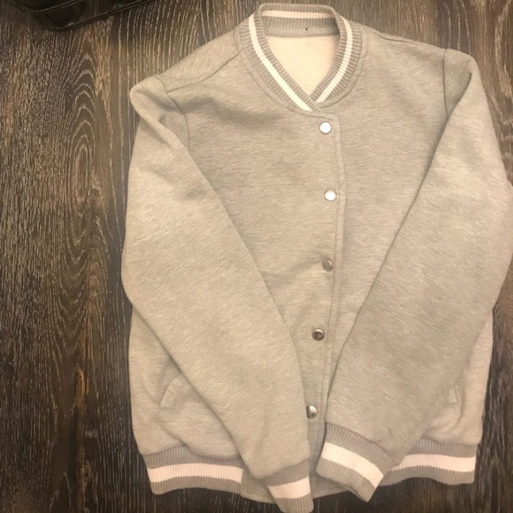 GRAY ATHLETIC BUTTON UP SWEATER - Picture 1 of 1